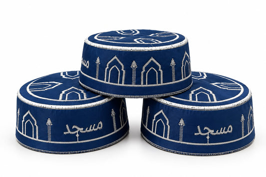 Navy Blue Islamic Embroidered Cap – Premium Mosque Design